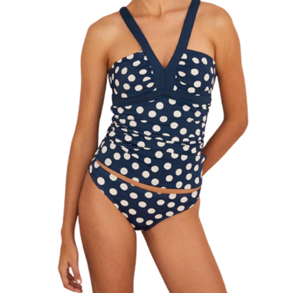 Boden Corsica V-Neck Polka Dot Tankini Top in Marine Blue - 12